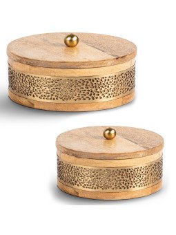 Set 2 Cajas Madera/metal Dorado