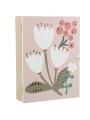 Caja Porta Llaves Madera Deco. Rosa Flores Blancas