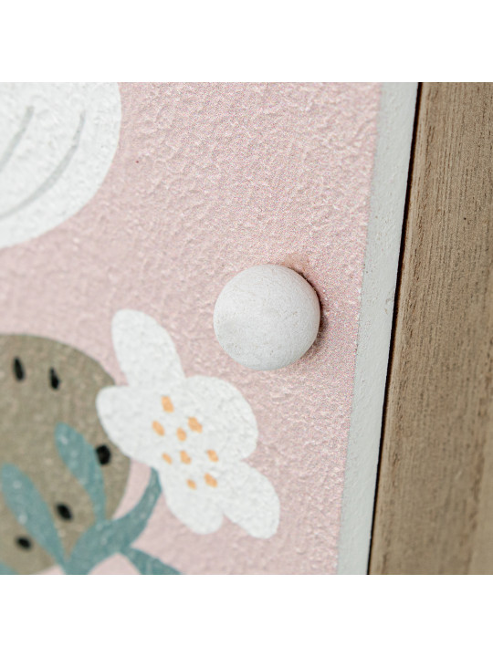 Caja Porta Llaves Madera Deco. Rosa Flores Blancas