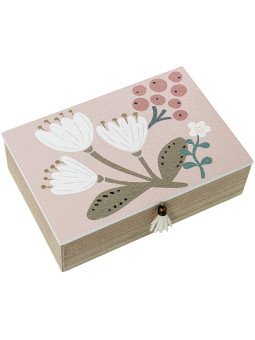 Caja Madera Decorada Rosa Flores Blancas