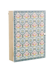 Caja Porta Llaves Madera Deco. Azulejo Flores