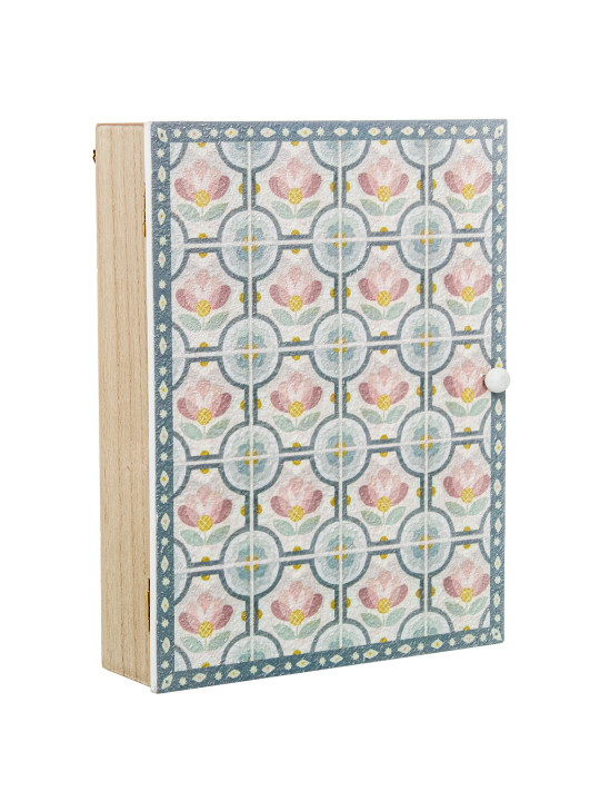 Caja Porta Llaves Madera Deco. Azulejo Flores