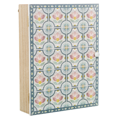 Caja Porta Llaves Madera Deco. Azulejo Flores