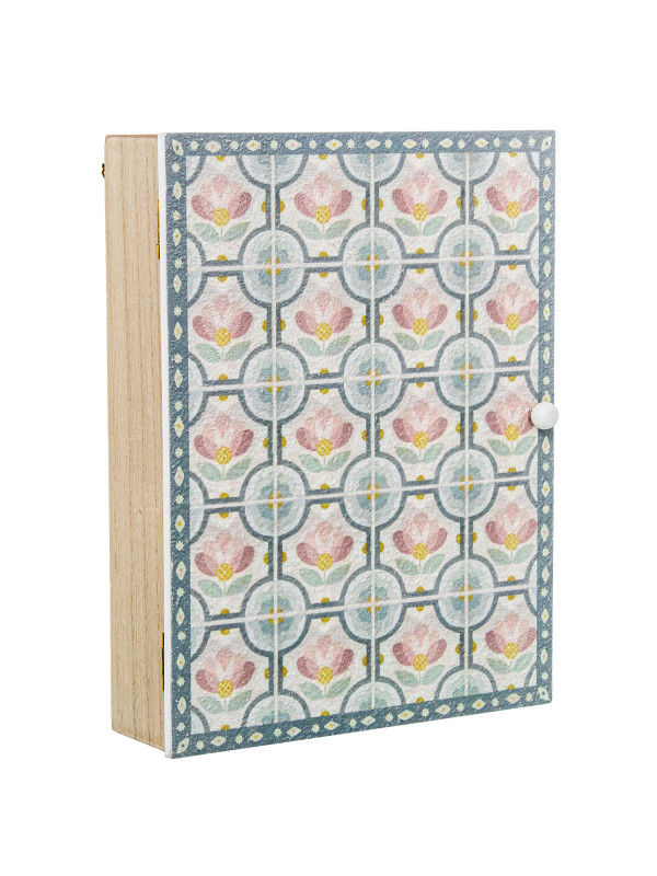 Caja Porta Llaves Madera Deco. Azulejo Flores