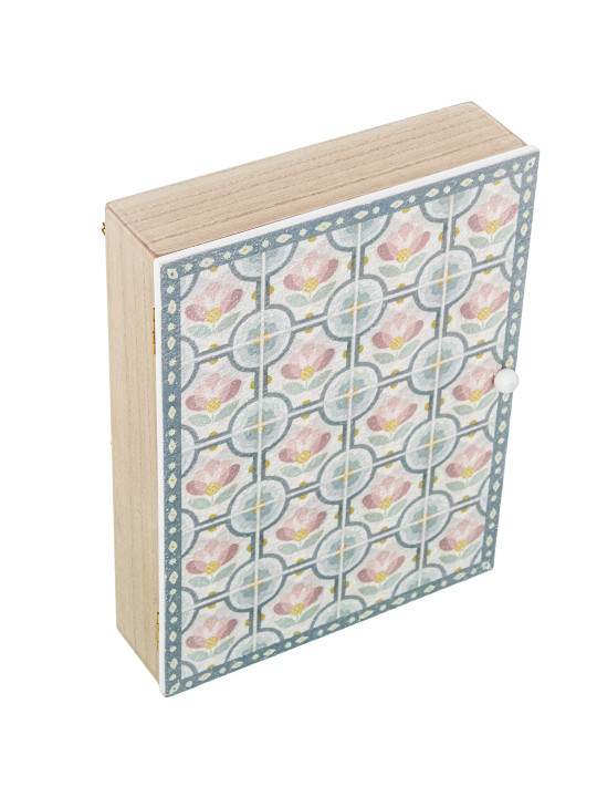 Caja Porta Llaves Madera Deco. Azulejo Flores