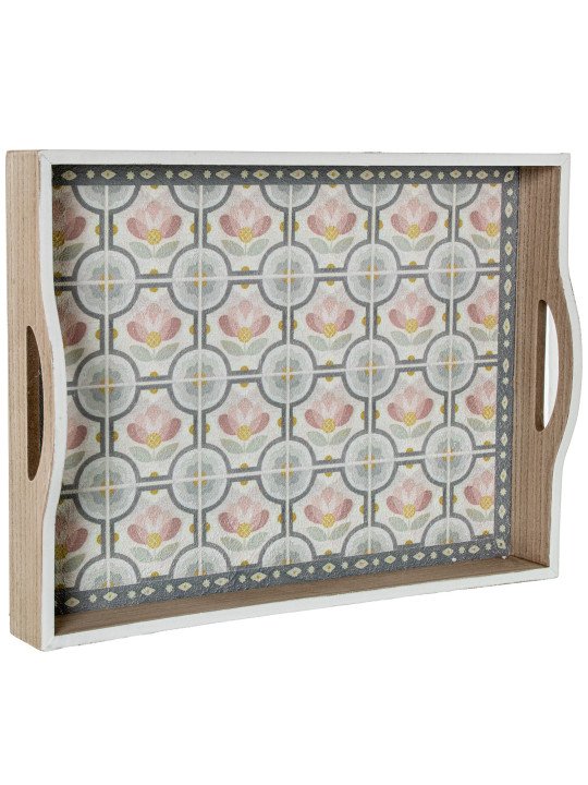 Bandeja Madera Decorada Azulejos Flores