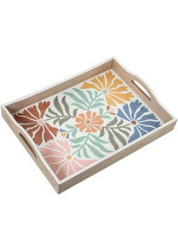 Bandeja Madera Decorada Flores Colores