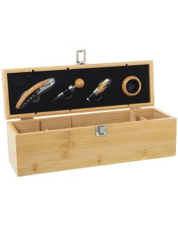 Estuche Bambú/set de Vino C/4accesorios, para 1 Botella