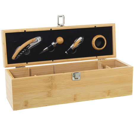 Estuche Bambú/set de Vino C/4accesorios, para 1 Botella