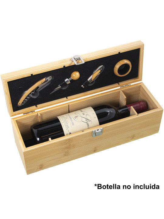Estuche Bambú/set de Vino C/4accesorios, para 1 Botella