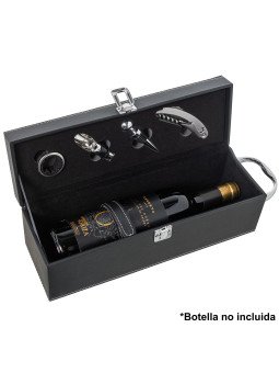 Set 4 Utensilios Vino en Cajapolipiel Negro