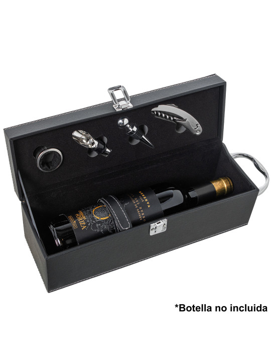 Set 4 Utensilios Vino en Cajapolipiel Negro