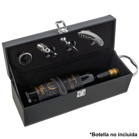 Set 4 Utensilios Vino en Cajapolipiel Negro