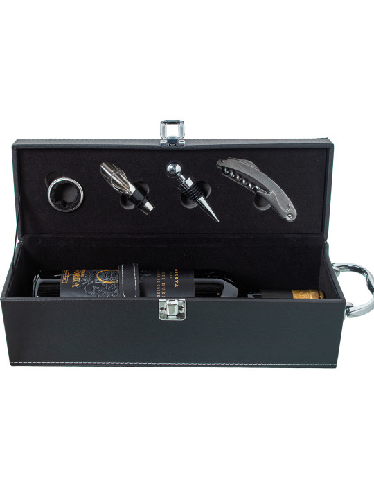 Set 4 Utensilios Vino en Cajapolipiel Negro