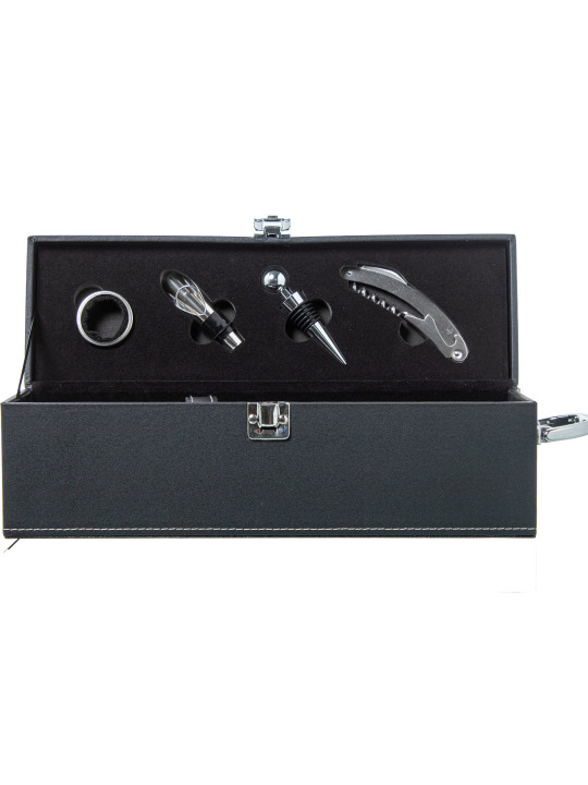 Set 4 Utensilios Vino en Cajapolipiel Negro