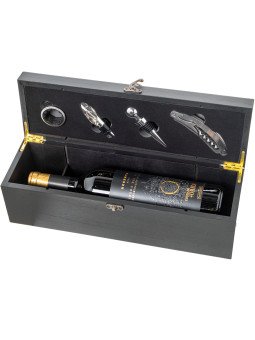 Set 4 Utensilios Vino en Cajamadera Negra