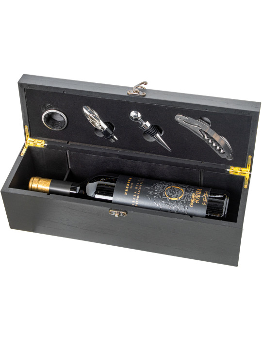 Set 4 Utensilios Vino en Cajamadera Negra