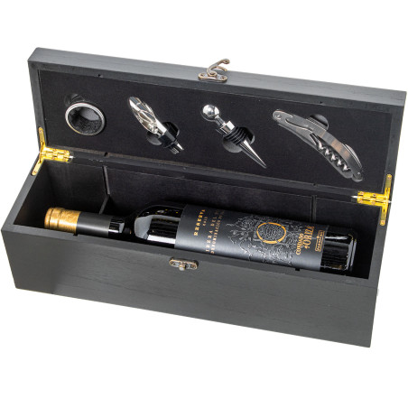 Set 4 Utensilios Vino en Cajamadera Negra