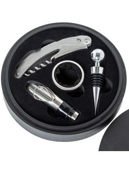 Set 4 Utensilios Vino en Cajamadera Negra