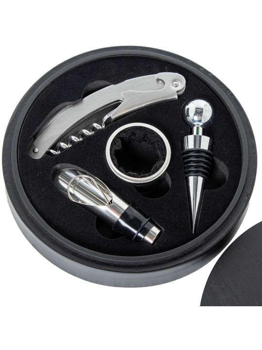 Set 4 Utensilios Vino en Cajamadera Negra