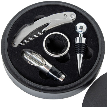 Set 4 Utensilios Vino en Cajamadera Negra