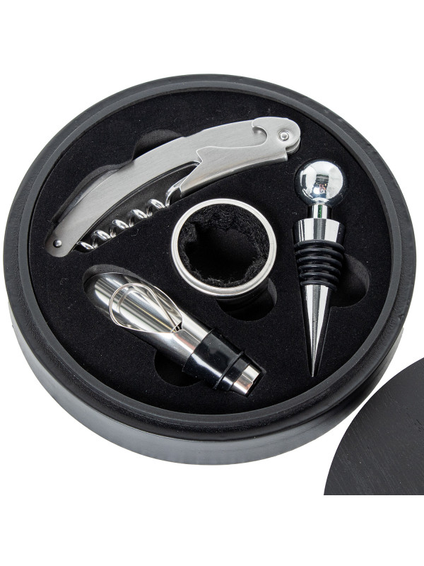 Set 4 Utensilios Vino en Cajamadera Negra