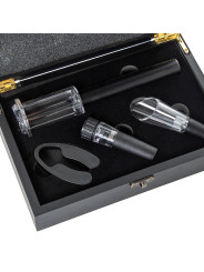 Set 4 Utensilios Vino C/caja Madera Negra, Sacacorchos Aire