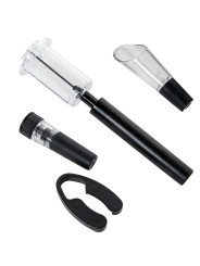 Set 4 Utensilios Vino C/caja Madera Negra, Sacacorchos Aire