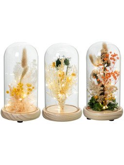 Urna Cristal C/base Madera y Flores Artificiales C/luz Surt.