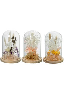 Urna Cristal C/base Madera y Flores Artificiales Surt.