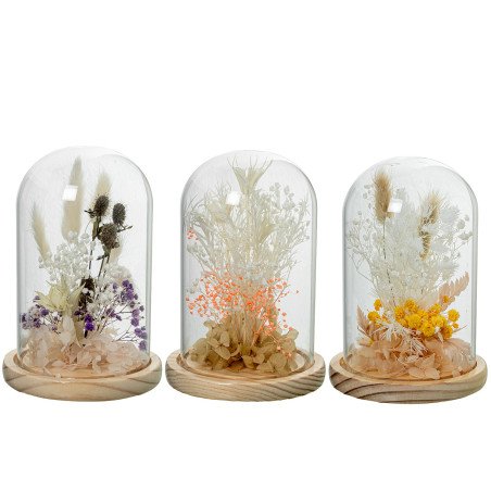 Urna Cristal C/base Madera y Flores Artificiales Surt.