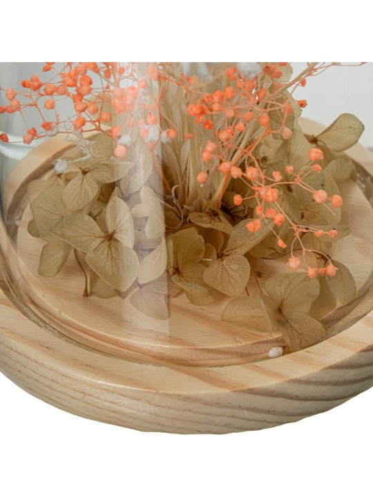 Urna Cristal C/base Madera y Flores Artificiales Surt.