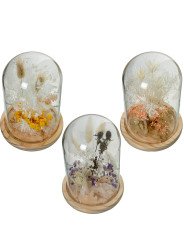 Urna Cristal C/base Madera y Flores Artificiales Surt.