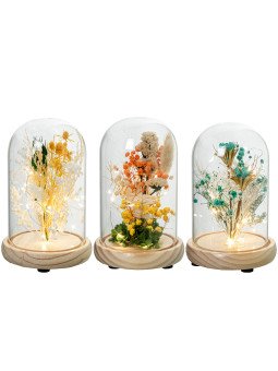 Urna Cristal C/base Madera y Flores Artificiales C/luz Surt.