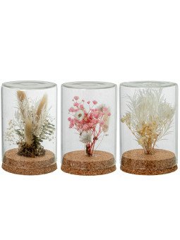 Urna Cristal C/base Corcho y Flores Artifiales Surt.