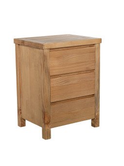 Mesa de Noche Madera Natural 3 Cajones Pino de Nueva Zelanda