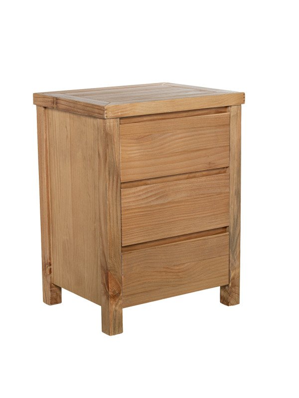 Mesa de Noche Madera Natural 3 Cajones Pino de Nueva Zelanda