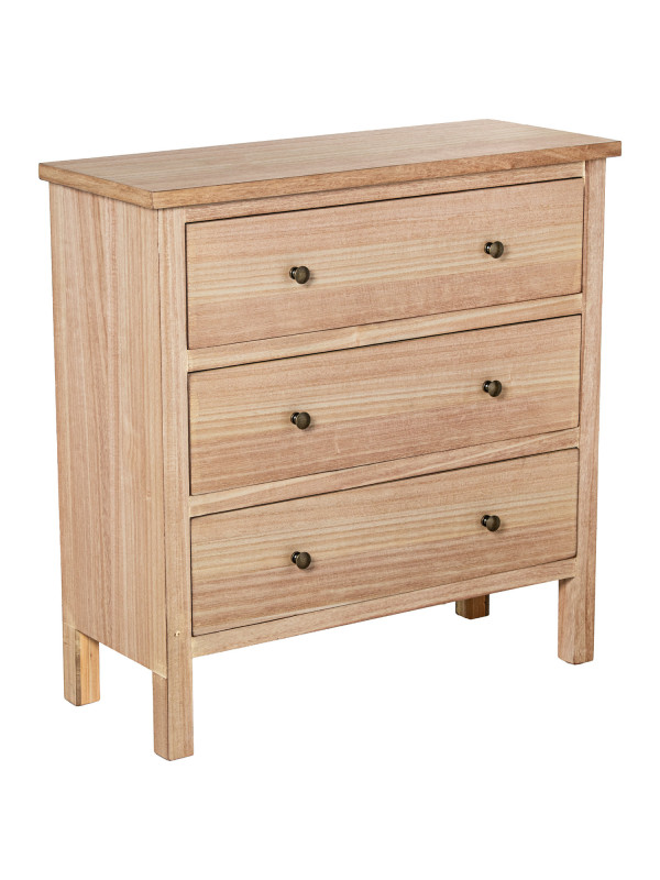 Cómoda Madera Natural C/3 Cajones Dm+paulownia