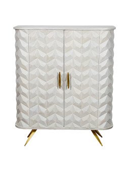 Mueble Entrada Madera Mango 2puertas Patas Metal Dorado