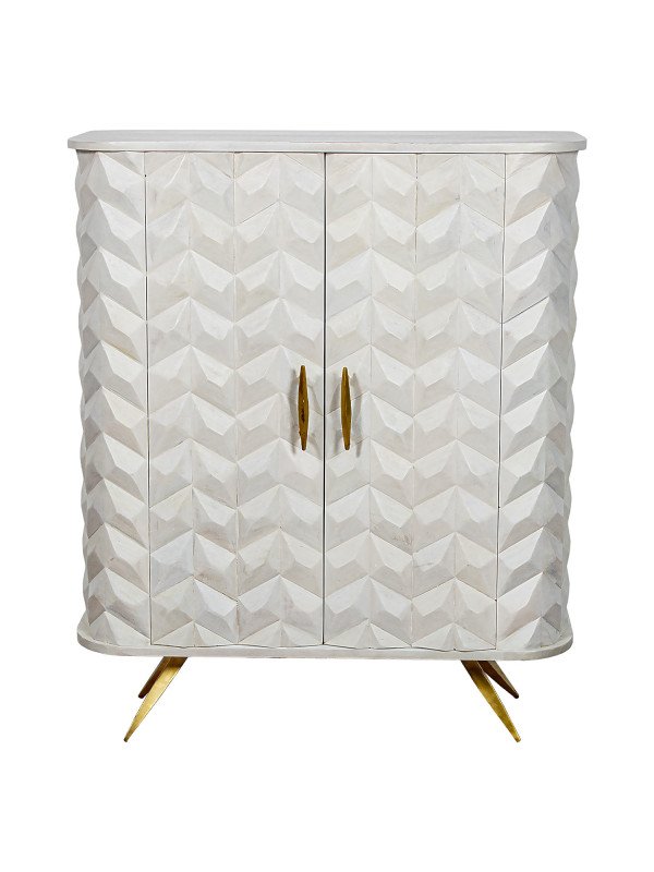 Mueble Entrada Madera Mango 2puertas Patas Metal Dorado