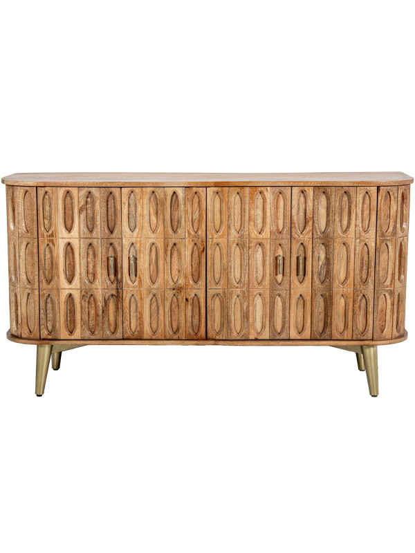 Aparador Madera Mango 4 Puertas Patas Metal Dorado