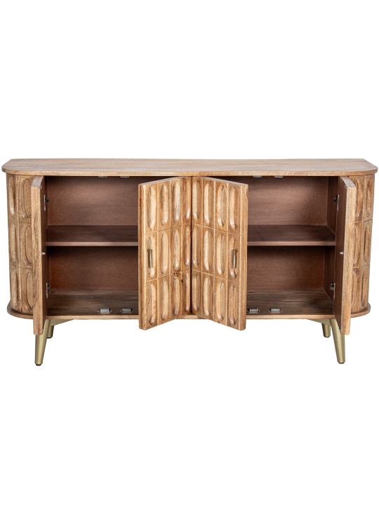 Aparador Madera Mango 4 Puertas Patas Metal Dorado