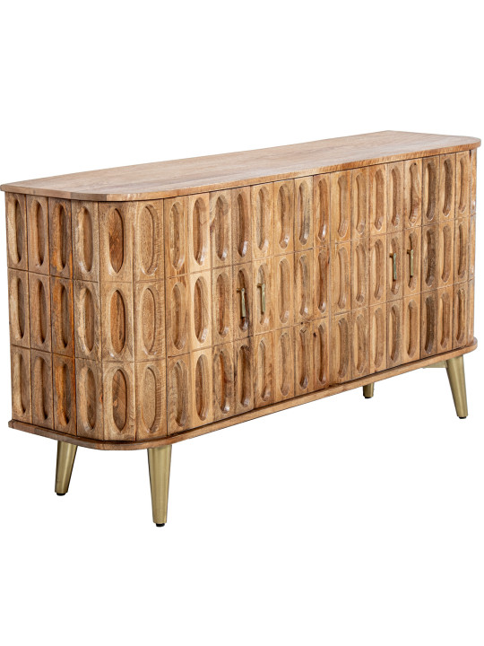 Aparador Madera Mango 4 Puertas Patas Metal Dorado