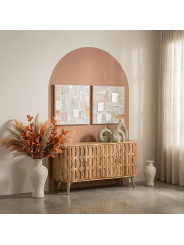 Aparador Madera Mango 4 Puertas Patas Metal Dorado