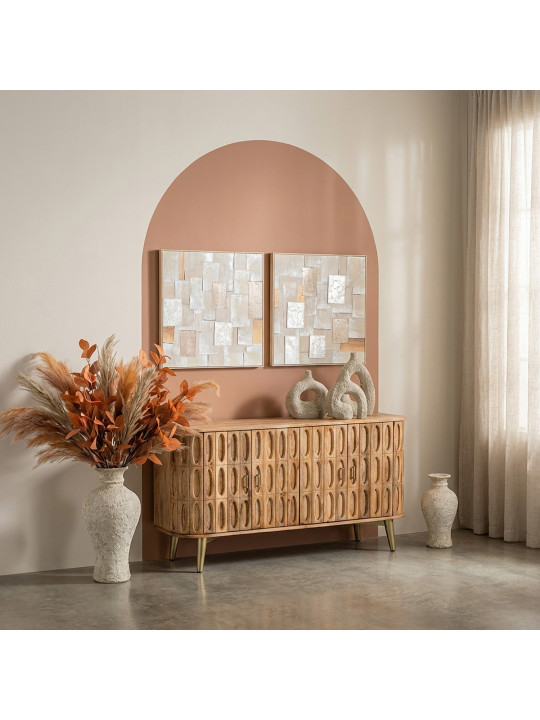 Aparador Madera Mango 4 Puertas Patas Metal Dorado