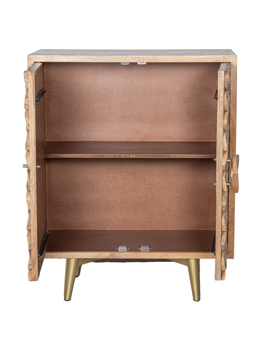 Mueble Entrada Madera Mango 2puertas Patas Metal Dorado
