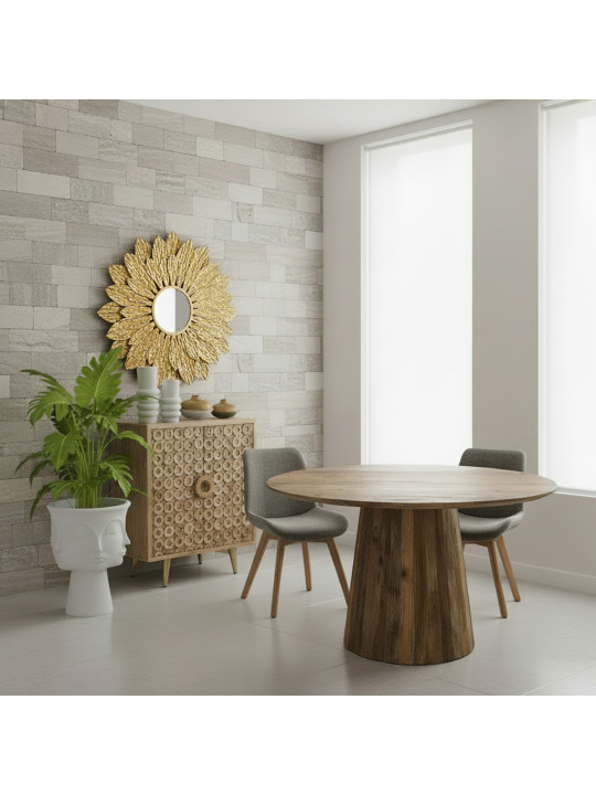 Mueble Entrada Madera Mango 2puertas Patas Metal Dorado