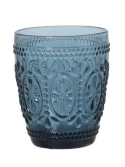 Vaso Bajo Cristal Azul 270ml Deco. Flor