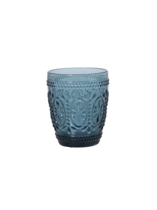Vaso Bajo Cristal Azul 270ml Deco. Flor