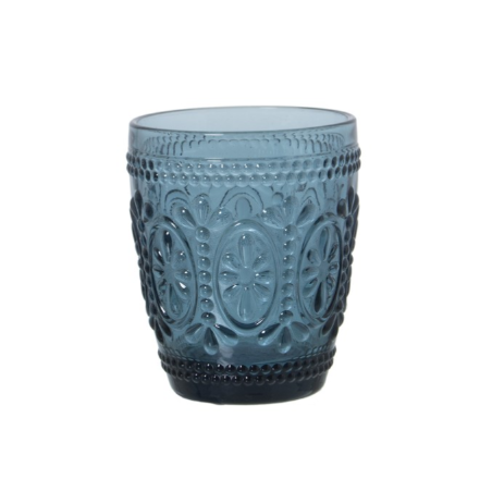 Vaso Bajo Cristal Azul 270ml Deco. Flor